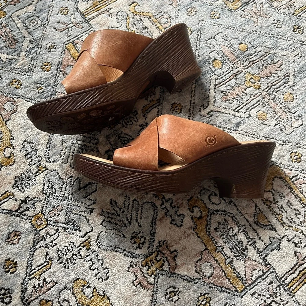 BORN leather heeled clog sandal - Picture 7 of 8